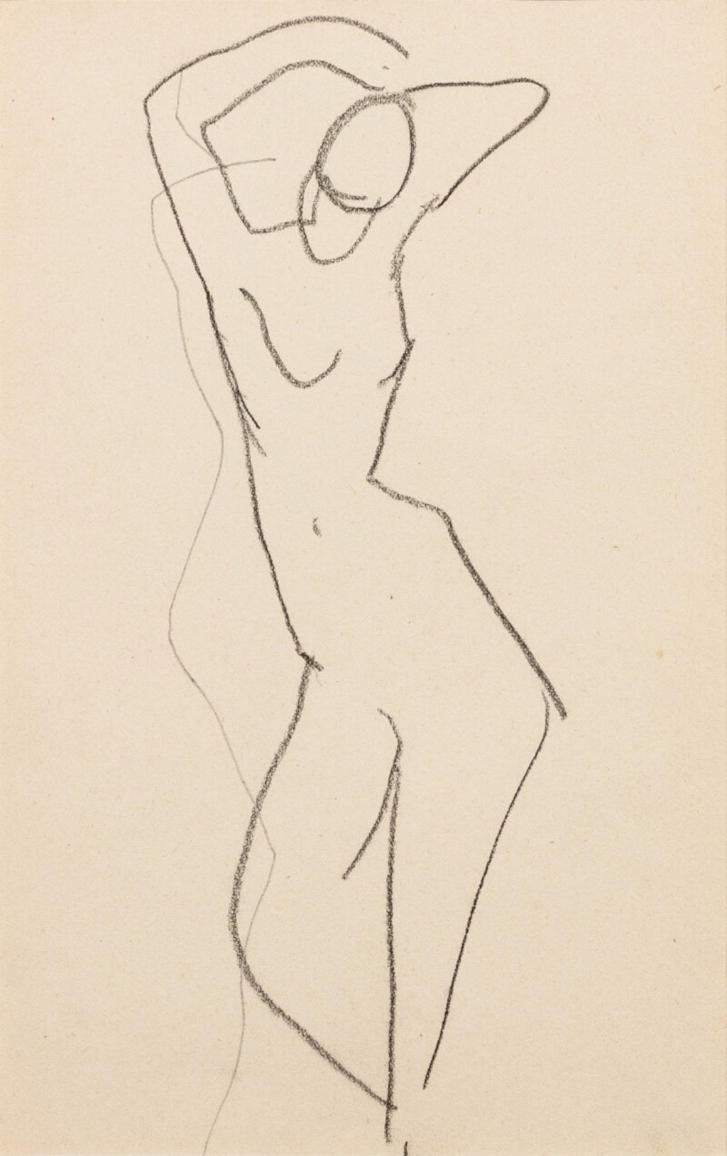 Pencil Sketch of a Standing Female Nude from the Front, Arms above her Head Amedeo Modigliani